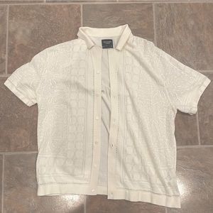 Abercrombie & Fitch Textural Button-Through Sweater Polo | Croquette Shirt | XL